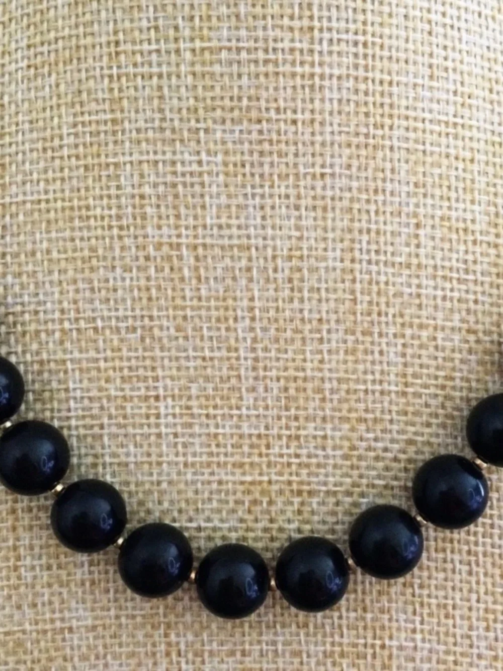 Vintage Black Lucite Necklace - Gold‑Tone Spacers, Hidden Clasp, 16.5